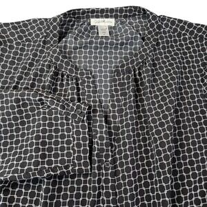 Jaclyn Smith Collection Women's XL Black White Geometric Grid Button Down Blouse